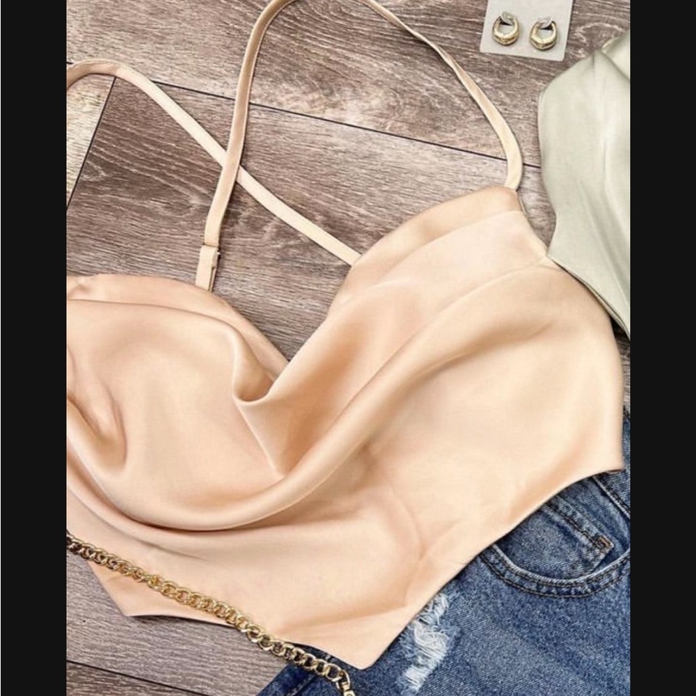 Fashion Nova Satin Cowl Neck Crop Camisole - Nude Blush